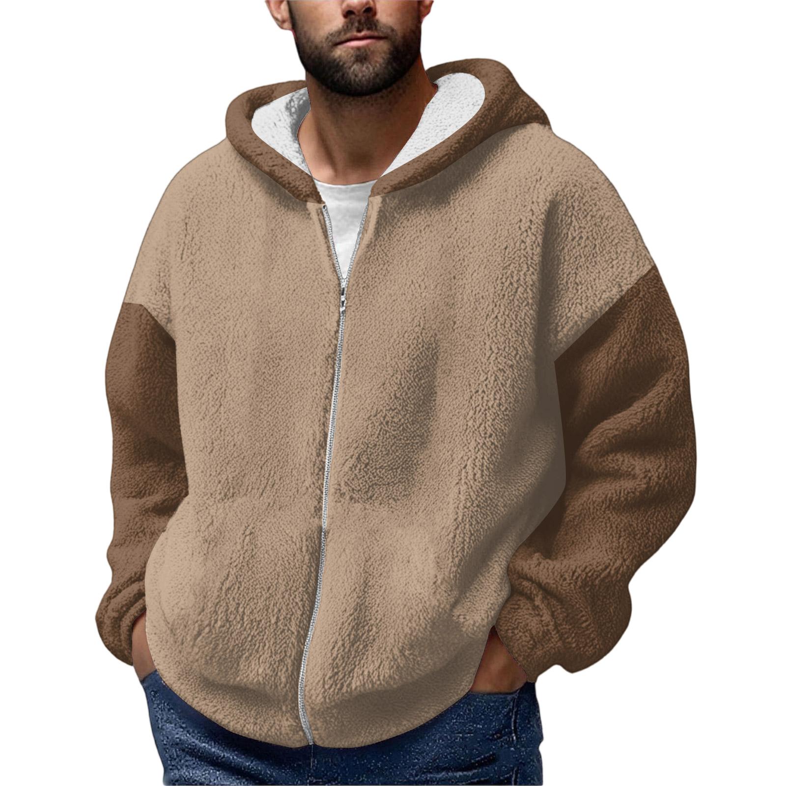 

Мужская зимняя флисовая толстовка с капюшоном на молнии с накладным карманом, повседневная куртка L хаки