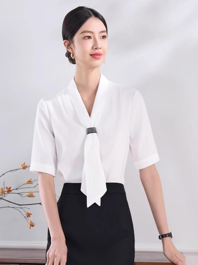 Women's Summer V-Neck Short Sleeve Professional Blouse
