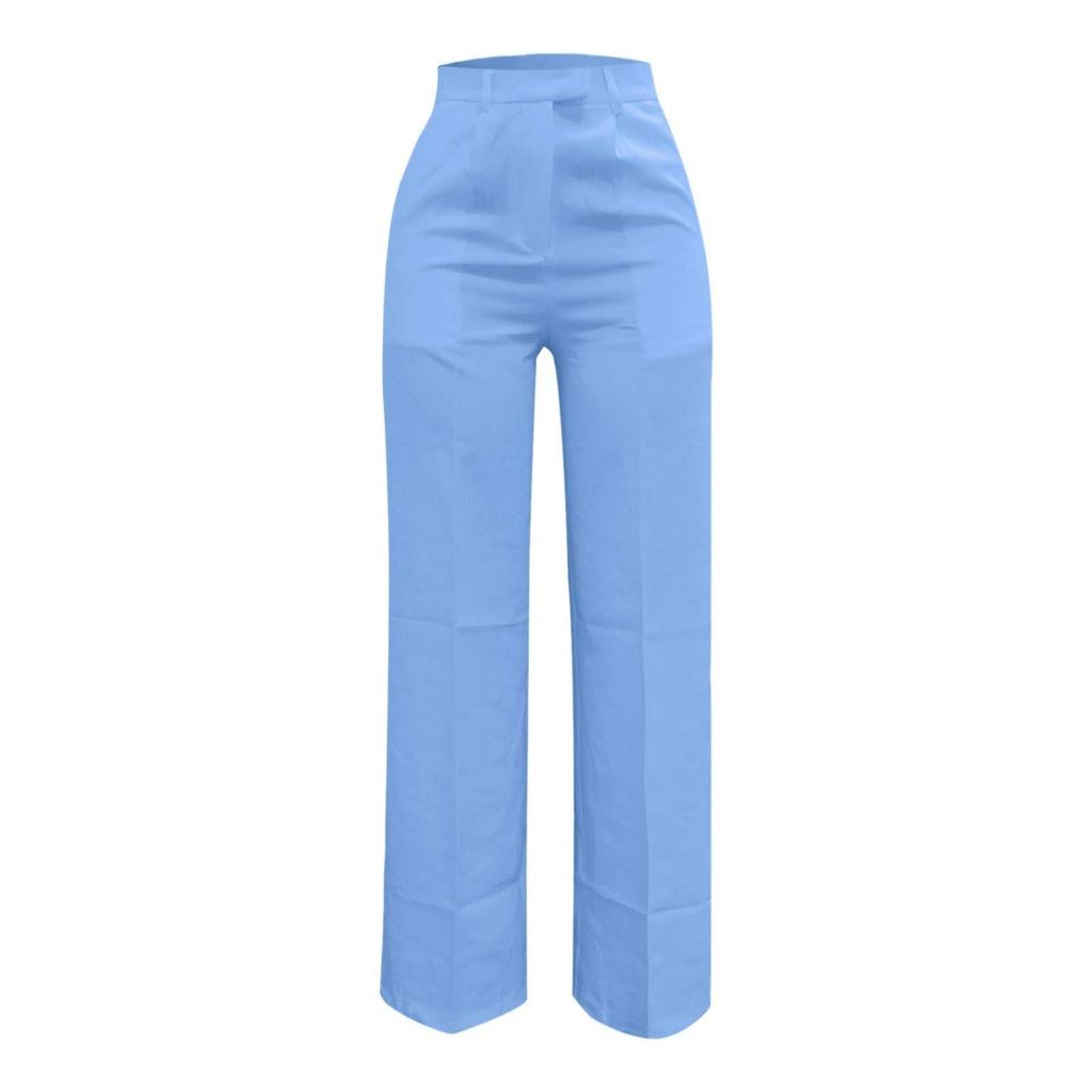 Women Elastic High Waist Pant Casual Fit Wide Leg Long Pants Trousers With Pockets