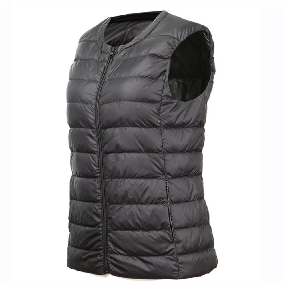 Women's Round Neck Sleeveless Lightweight Down Vest Plus Size Zip Up Puffer Gilet Warm Inner Wear Waistcoat For Autumn Winter