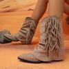 Spring New Coarse Heel Shoes Women's Pointed Suede Sleeve Tassel Soft Sole Non-slip Short Boots