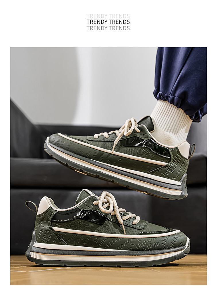 Men's 2025 Spring Breathable Leather Sneakers - Trendy Versatile Thick-Soled Casual Dad Shoes