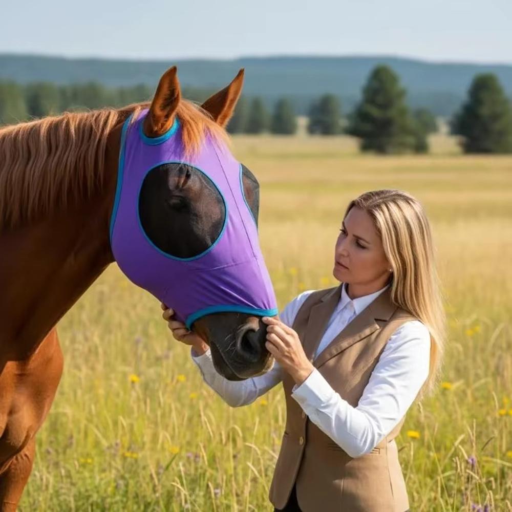 New Breathable Horse Fly Mask Anti Mosquito Flies UV Protection Equine Equestrian Supplies Full Face Ear Cover Horse Riding Gear 3
