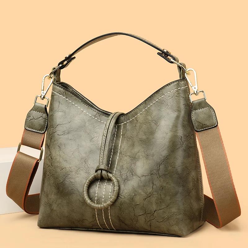 Casual Large Capacity Shoulder Crossbody Bag Fashion Shopper Totes High Quality Vintage Design Leather Bucket Handbags For Women