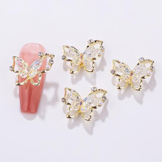 10Pcs Butterfly Nail Art Charm Rhinestone Faux Pearl 3D Butterfly Shape Nail Design Jewelry DIY Crafts Nail Decoration Accessories