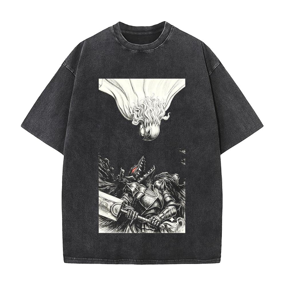 Anime Berserk Guts And Griffith Graphic T Shirt Men Short Sleeve Clothing Oversized Tshirt Washed Cotton Tee Harajuku T-shirt