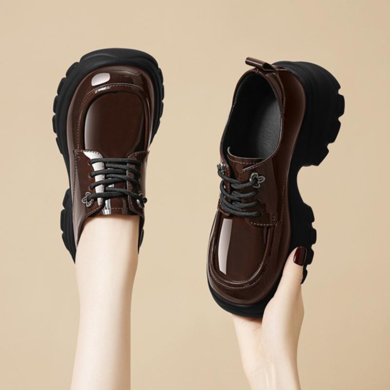 

Лоферы на толстой подошве для женщин, Повседневные туфли на высоком каблуке для ранней осени, Лакированная обувь, Повседневная рабочая обувь 39 коричневый