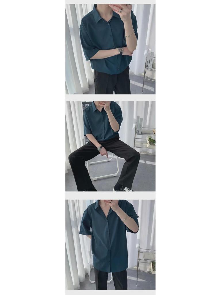 Men's Summer Korean Style Casual Loose Five-Point Sleeve Cardigan Shirt