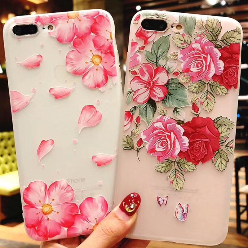 For 8 Iphone 6s 7 Plus Soft Rubber Shockproof Case Flower Transparent Slim Cover