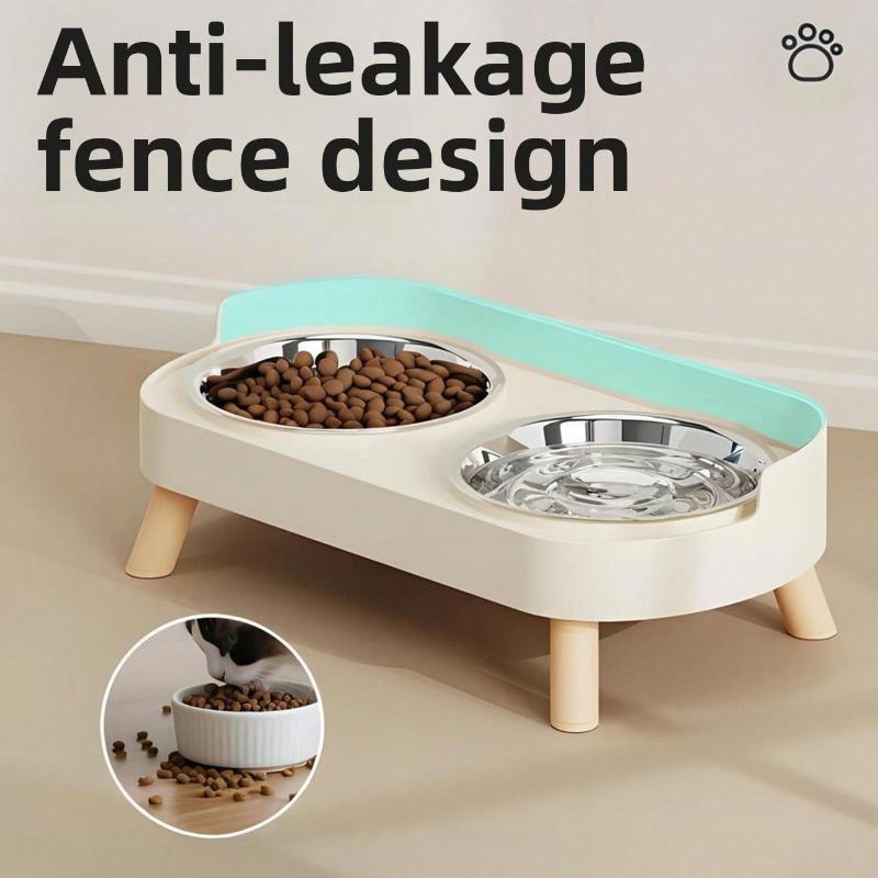 Elevated Stainless Steel/Plastic Pet Bowls Set with Stand, Dual Bowls for Small Dogs and Cats, with Splash Guard - Pet Feeder