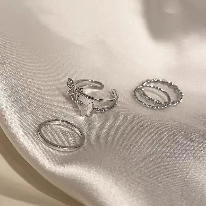 

3/4Pcs Fashionable Punk Style Butterfly Metal Rings Set For Women Parties Festivals Gifts Daily Versatility Jewelry 20234 Adjustable