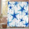 Modern Watercolour Shell Textured Ocean Blue Shower Curtain, Bathroom Decorative Shower Curtain, Printed Fabric With Hooks