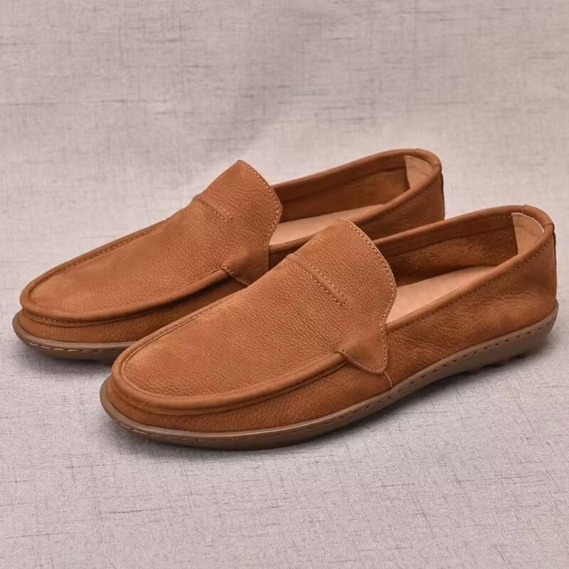 

2025 new Genuine Leather Men Casual Shoes Lightweight Walking Shoes Breathable Dress Shoes Slip on Mens Loafers Shoes Moccasins 44 хаки