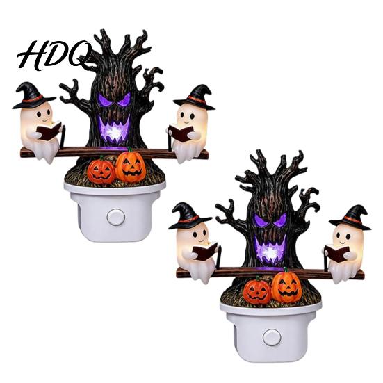 Scary Halloween Ornament Night Light Plug-in Resin Seesaw Ghost And Dead Tree Light Lamp Waterproof Spooky Decor for Bedroom Party Decoration