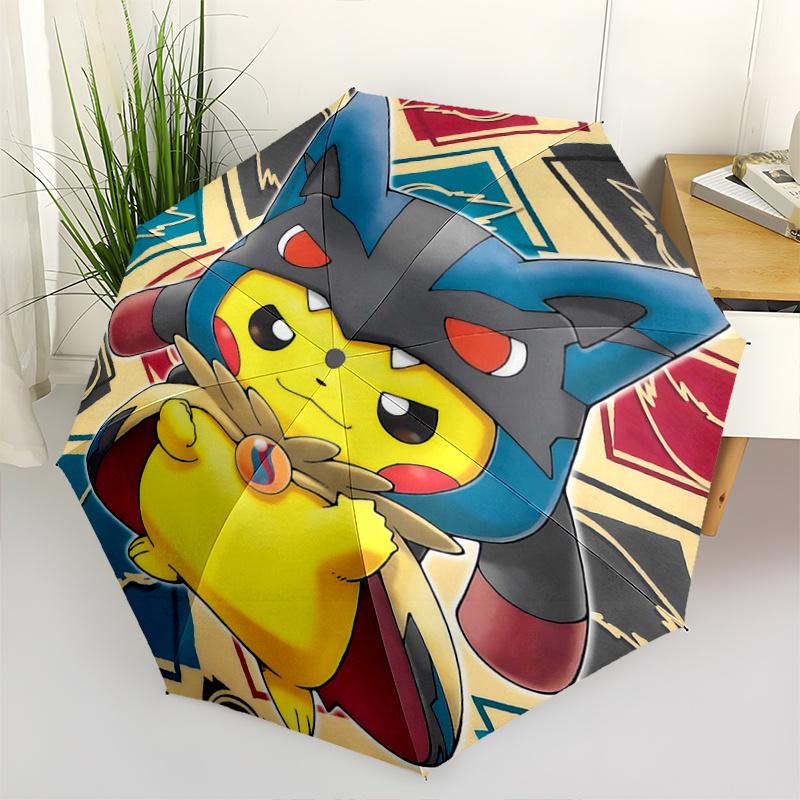 1pc Pikachu In Blue Armor Automatic Folding Umbrella - 3 Folding Design, Vivid Cartoon Pattern, Suitable for Outdoor Activities, A Gift for Fans