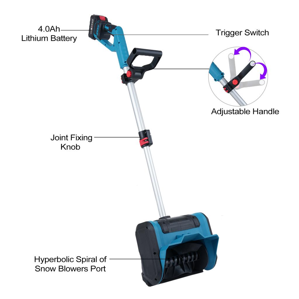 Snow Shovel 21V Electric Brushless Snow Blower WalkBehind Snow Thrower with Retractable Rod