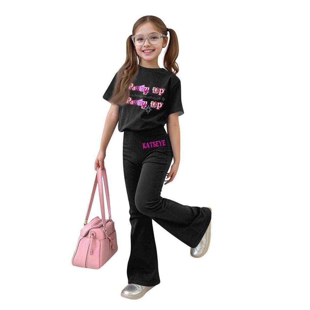 Kids Casual Short Sleeve Top and Long Pants Set Printed Design Comfortable Fit Suitable for Daily Wear and Outdoor Activities