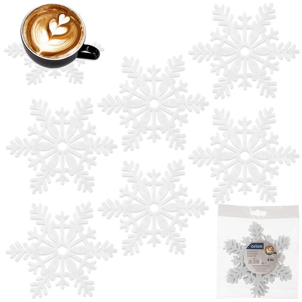 White Felt Snowflake Drink Coasters Orion 6-Piece Set 13.5x12cm