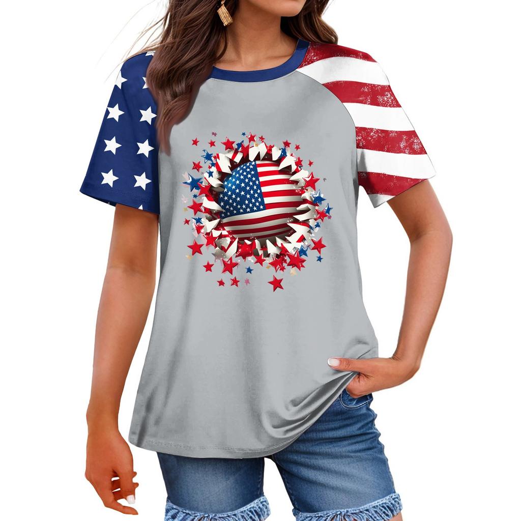 Women's Fashion Casual Printed Round Neck Raglan Sleeve T-Shirt Top T-Shirt Top Top