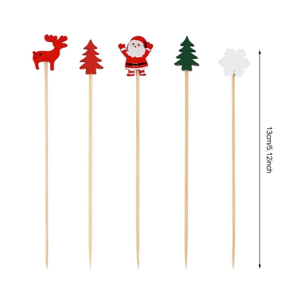 50/100Pcs Disposable Christmas Fruit Picks Santa Claus Fruit Salad Bamboo Sticks  Dessert