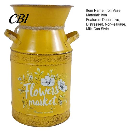 Artificial Flower Vase Rustic Milk Can with Handle, Vintage Jug for Hemp Rope Bow Fresh/Dried/Artificial Flowers, Distressed Container Home
