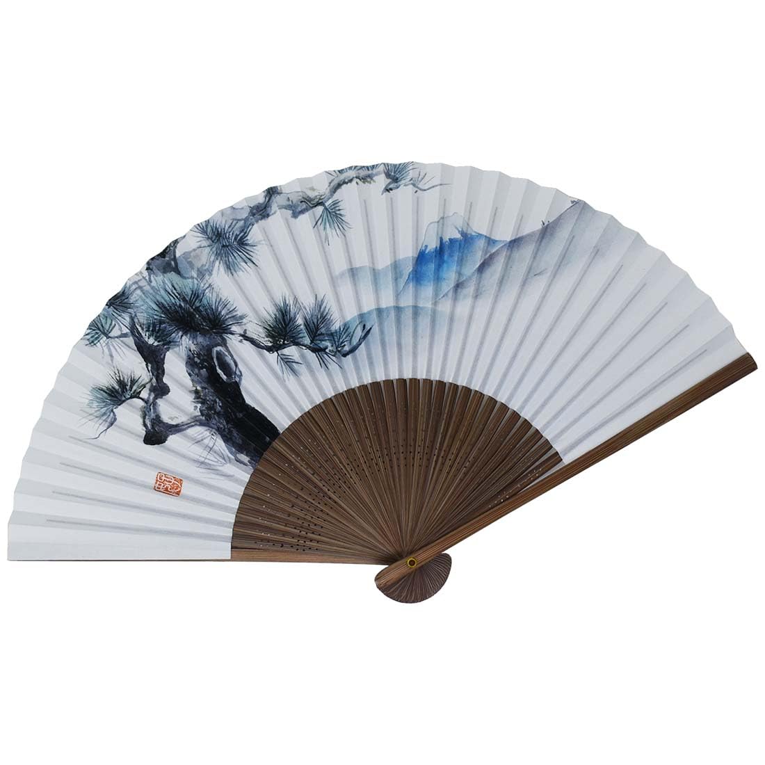 Kimono Folding Pine and Fuji Paper Folding Karaki Wood Shojuan [Stylish Iroha] Fan, Mt. Design, High-Quality Fan, Carving, Men s, 22cm,
