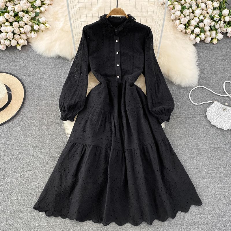 Retro Crochet Dress Elegance Elegant Big Hem Embroider