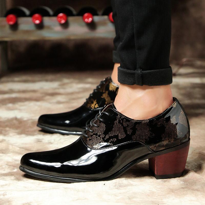 Men Formal Shoes High Heels Pointed Toe Leather Shoes Increased Shoes Business Shoes Lace Up Shoes