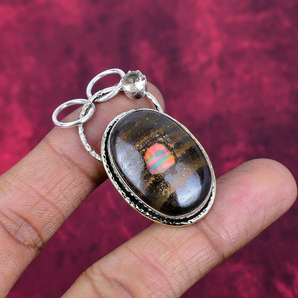 Boulder Opal & Morganite Jewelry, 925 Solid Sterling Silver Pendant Handmade Gemstone Jewelry, Gifts For Wife Brand New Pendant