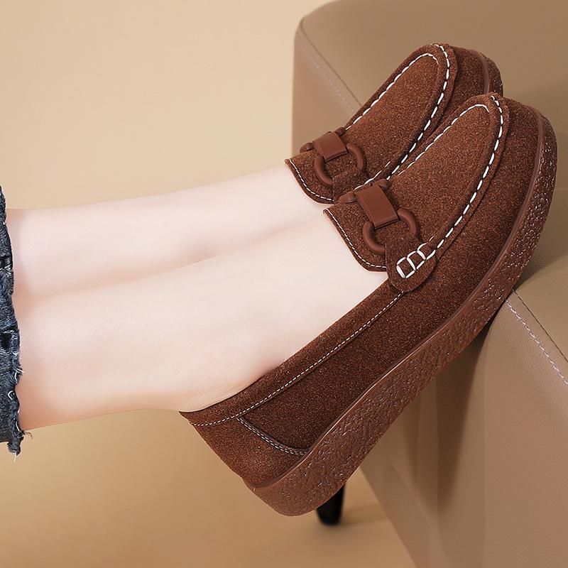 Elegant Women's Flat Shoes Cow Suede Walking Driving Shoes Slip-on Flats Soft Loafers Mother Shoes