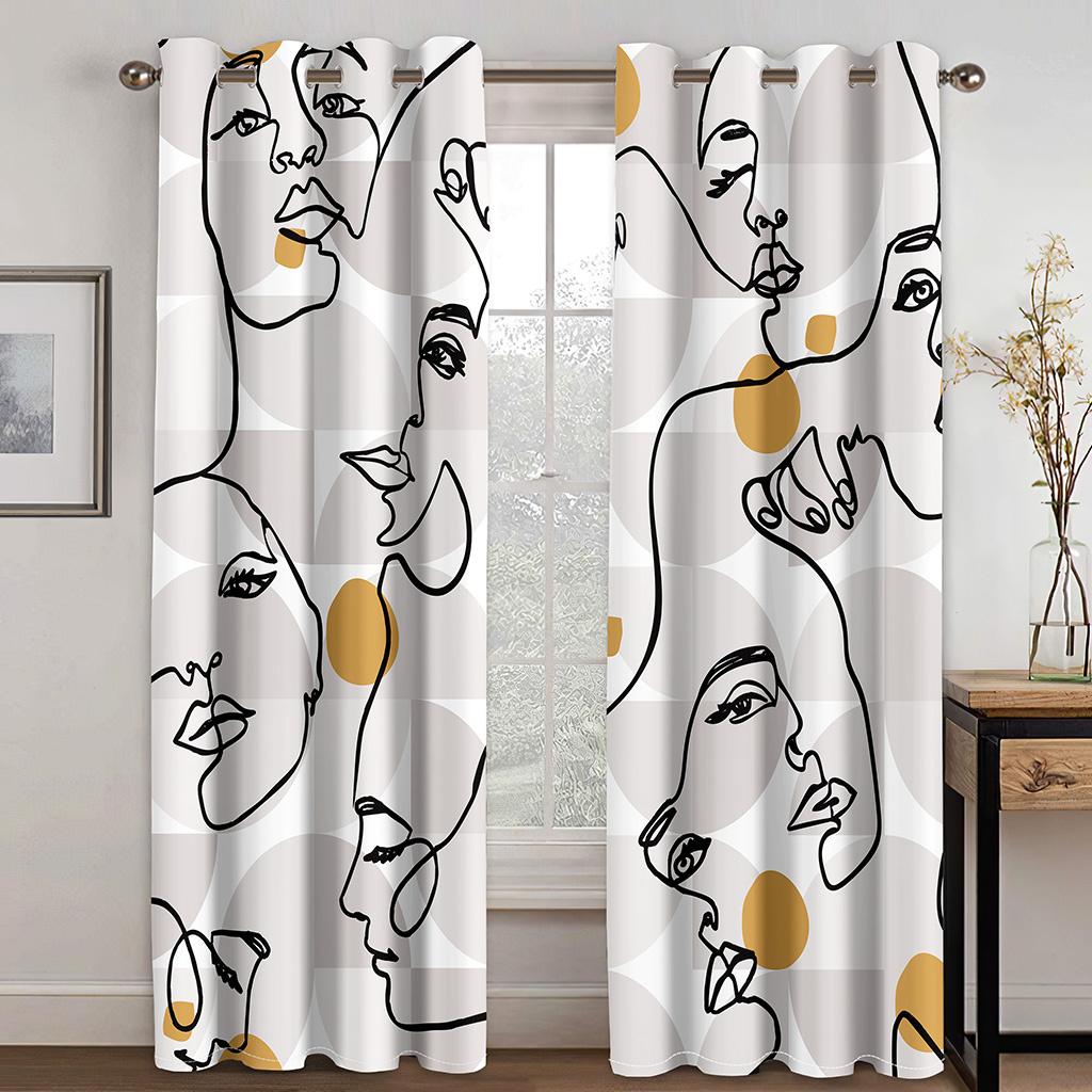 3D Print Polyester Simple Fashion Abstract Face Line Modern Cheap Bedroom Living Room Home Decor Shade Curtain Hooks Grommet