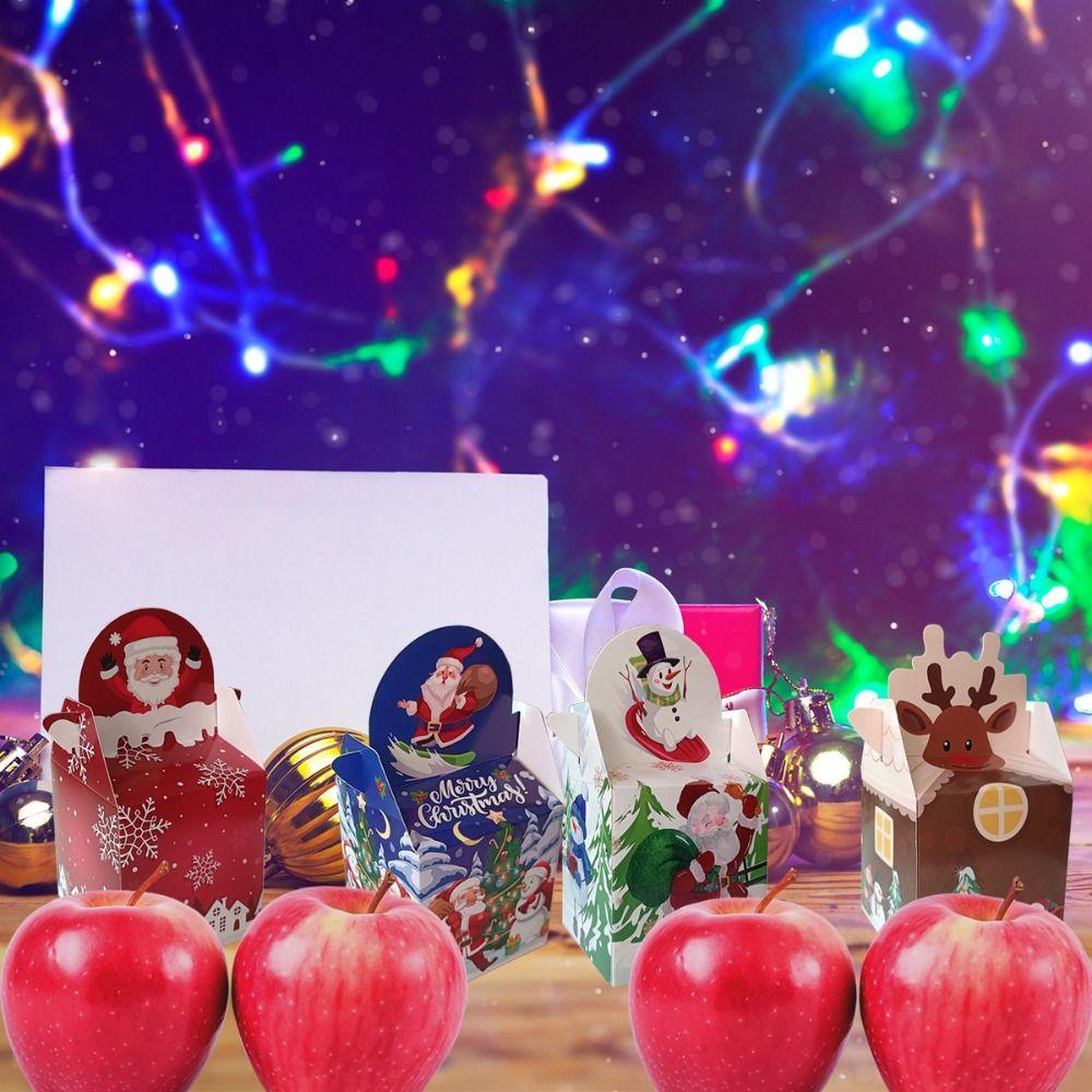 12pcs Cute Christmas Gift Box Paper Xmas Eve Packaging Bag Christmas Decoration Candy Box  Snack