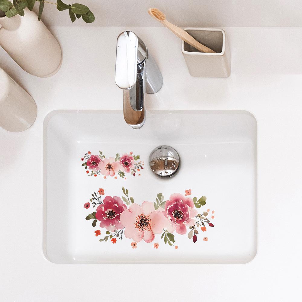 Personalisierte Aquarell-Blumen- und Grünblatt-Heim-Badezimmer-Dekorations- und Verschönerungsaufkleber