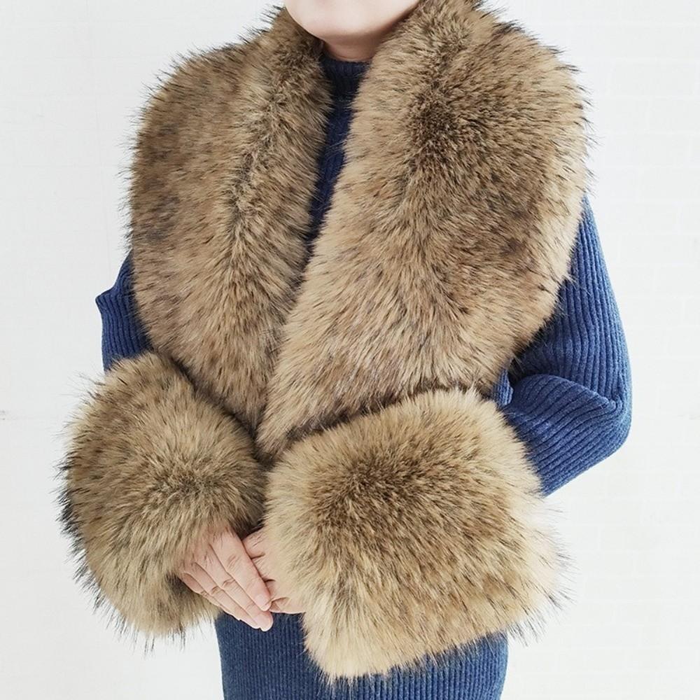 Oversized Fur Cuff Set V Shape Fur Trim Accessories Fluffy Shawl Collar Wrap Overcoat Matching