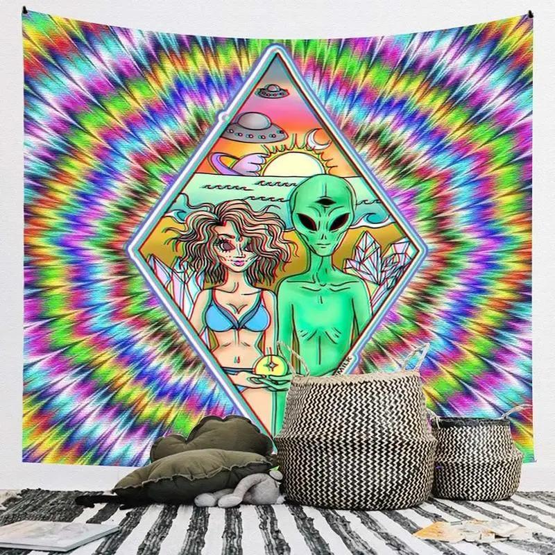 Alien Colorful Psychedelic Tapestry Durable Decorative Aesthetic Hippie Home Living Room Bedroom Wall Hanging Art