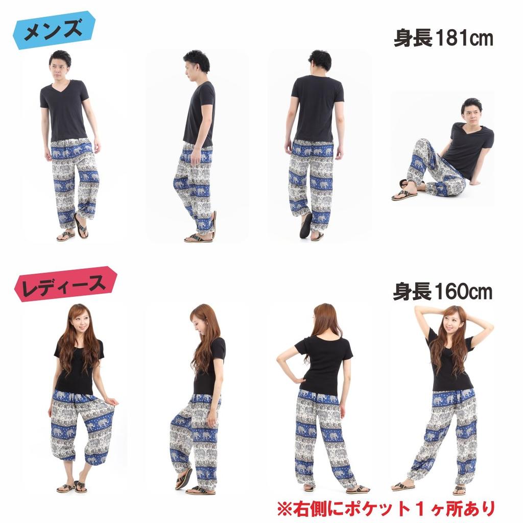 [Okinawa Giken] Asian Pants, Sarouel Pants, Aladdin Pants, Men's, Women's, Unisex, Ethnic Long Pants (Elephant B Blue)