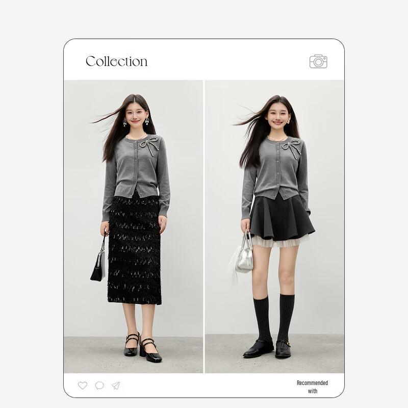 Qushui Yiren Women's Beaded Bow Thin Knitted Cardigan