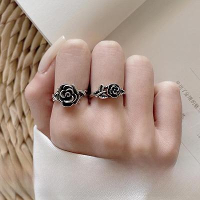 925 Sterling Silver Adjustable Retro Floral Ring - Tarnish-Resistant Pinky Ring for Women