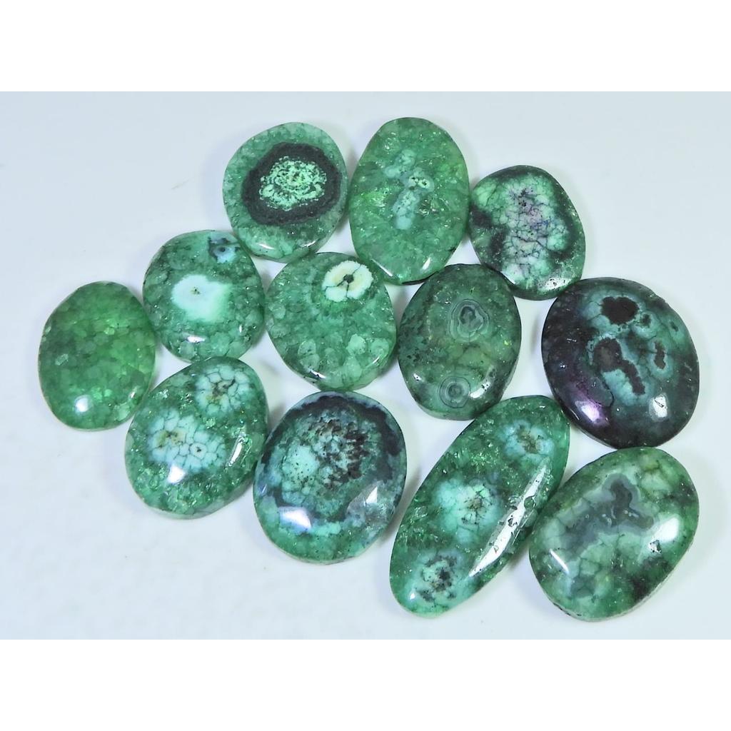 260Cts.Color Enhanced Green Solar Cab Agate Oval Loose Gemstone 12Pcs Lot C-2125