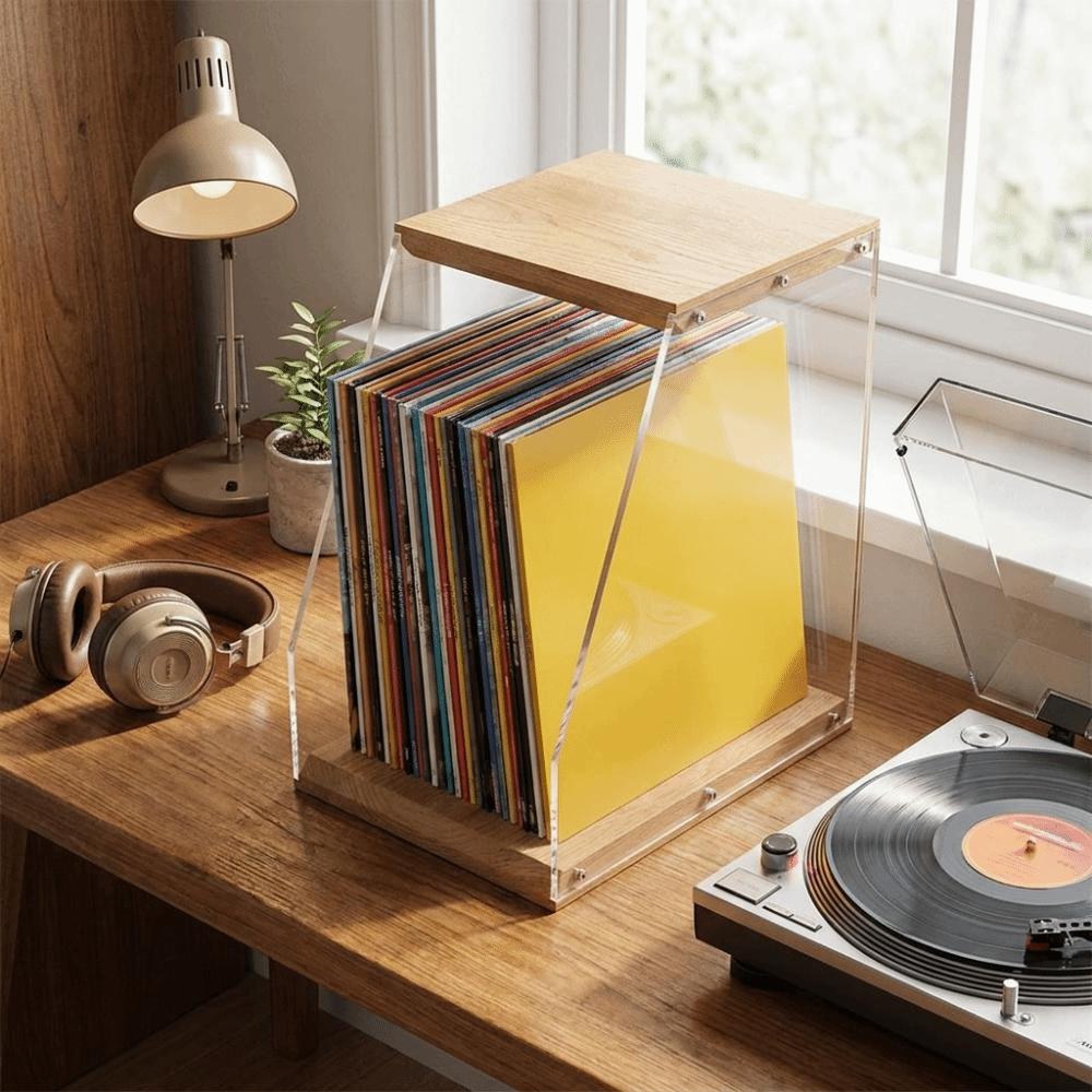 Stable Structure Wooden Record Holder Solid Wood Vinyl Display Stand Desktop Decoration