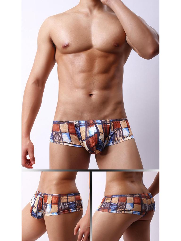 European and American Low-Rise Men's Head Print Mesh Underwear with Moisture-Wicking and Breathable Fabric