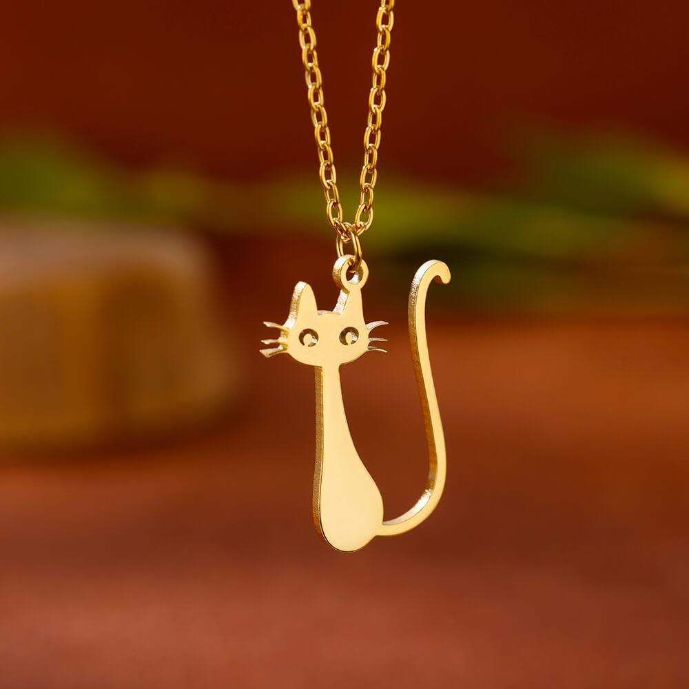 Stainless Steel Initial Letter Cat Pendant Necklace for Women Gold Color Animal Alphabet Necklaces Charm Fashion Jewelry Gifts