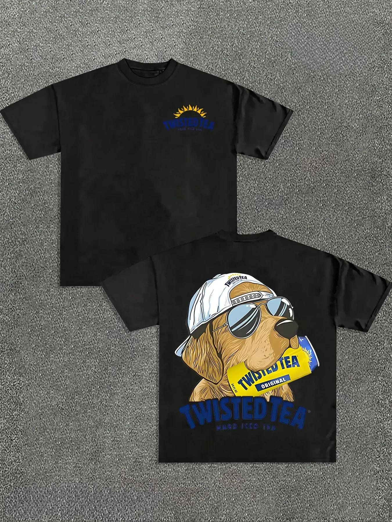 

2026 Fashion Shortsleeved Mens Tshirt Y2K Oversized White Miller Lite Beer Dog Print Casual Party Vintage T Shirt 4XL