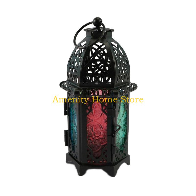 F26C European Decorative Candle Holder Christmas Lanterns Moroccan Hanging Lanterns Wrought Iron Tabletop Lanterns Decor