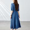 Summer Temperament Drawstring Waist and Thin V-neck Sunscreen Denim Dress Women's Age Reduction