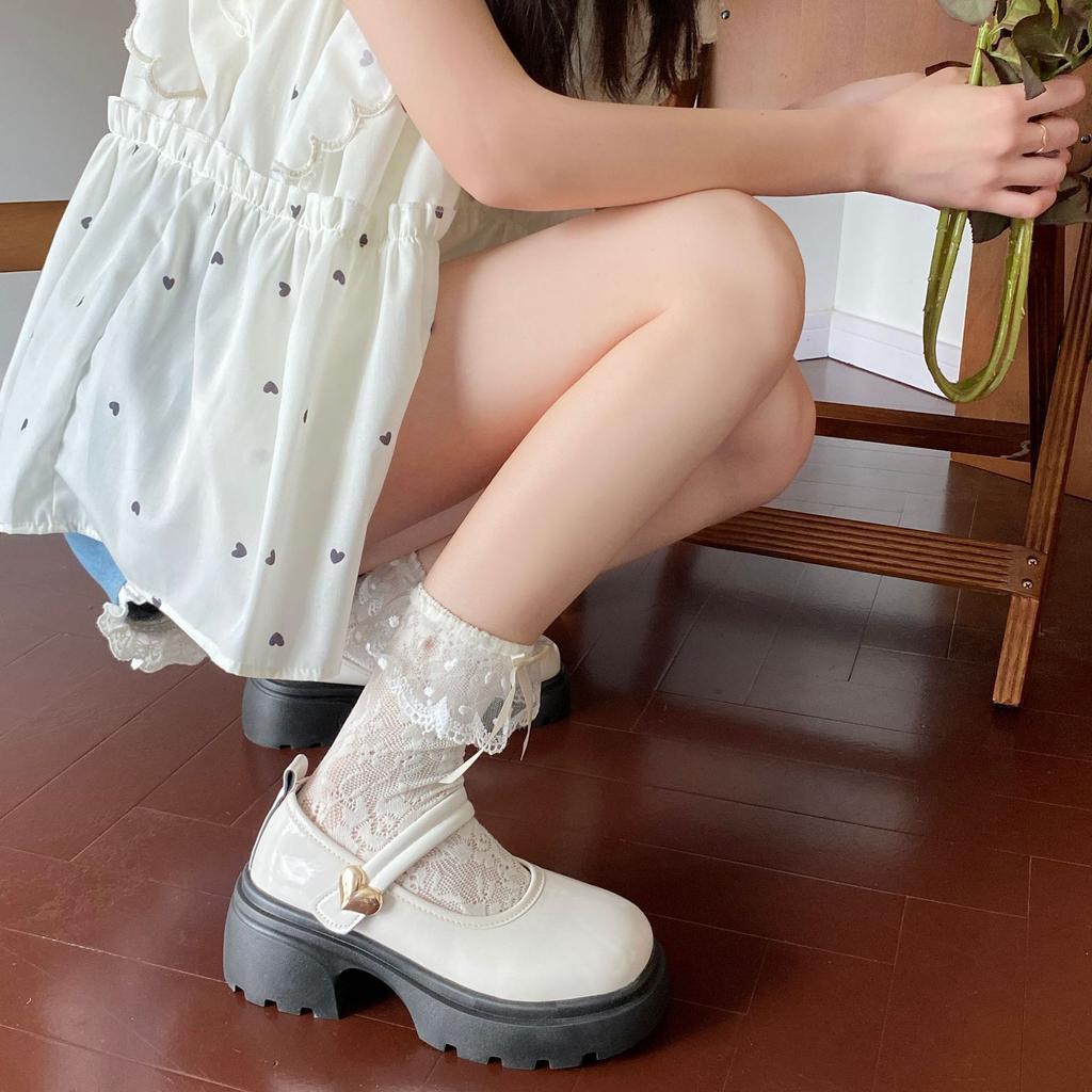 Black Round Head Thick Sole Mary Jane Small Leather Shoes Women's New Summer Retro Skirt Light Mouth Thick Heel Single Shoes