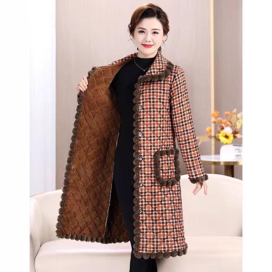 2025 Fashionable Mid-length Lapel Cotton Coat for Middle-aged & Elderly - Extra Thick & Warm for Comfort