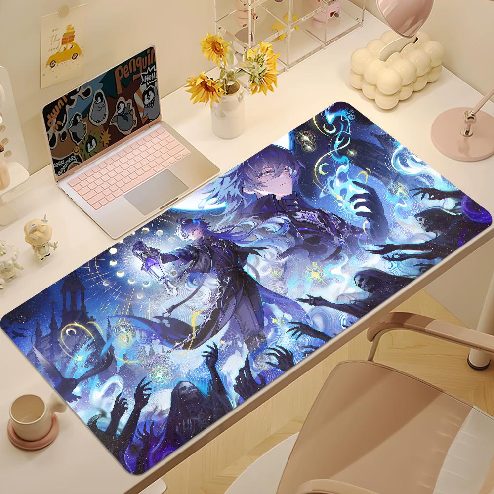 Genshin Impact Tappetino per Mouse da Gioco Blu Flins Tappetino per Scrivania Grande Antiscivolo Anti-sfilacciamento Tastiera Ergonomico Ufficio Gomma PC Casa Personalizzato