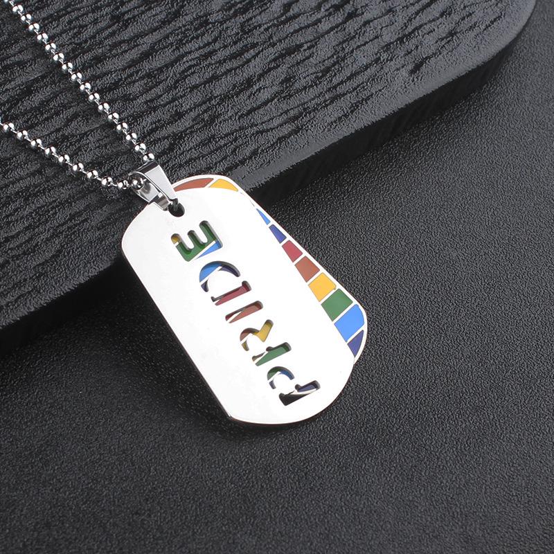 Men's Polished Letter Cross Pendant Necklace - Stainless Steel Rainbow Dog Tag