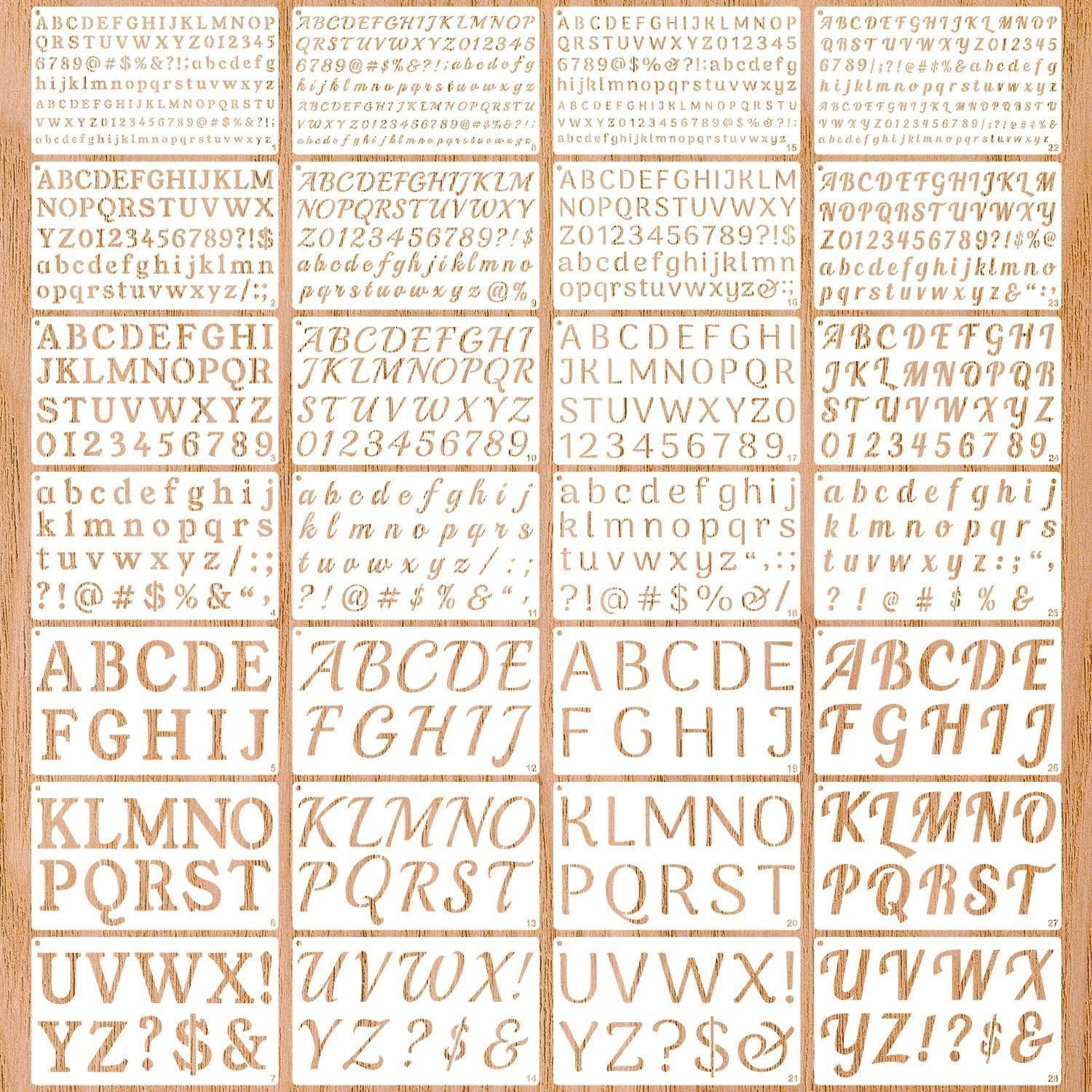 

Bview Art Reusable Plastic Stencils for Letter & Number Doodle Drawing, 28-Pack Alphabet Tracing Templates